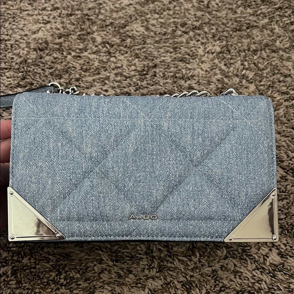 Aldo Light Blue Denim Clutch with Silver Accents
